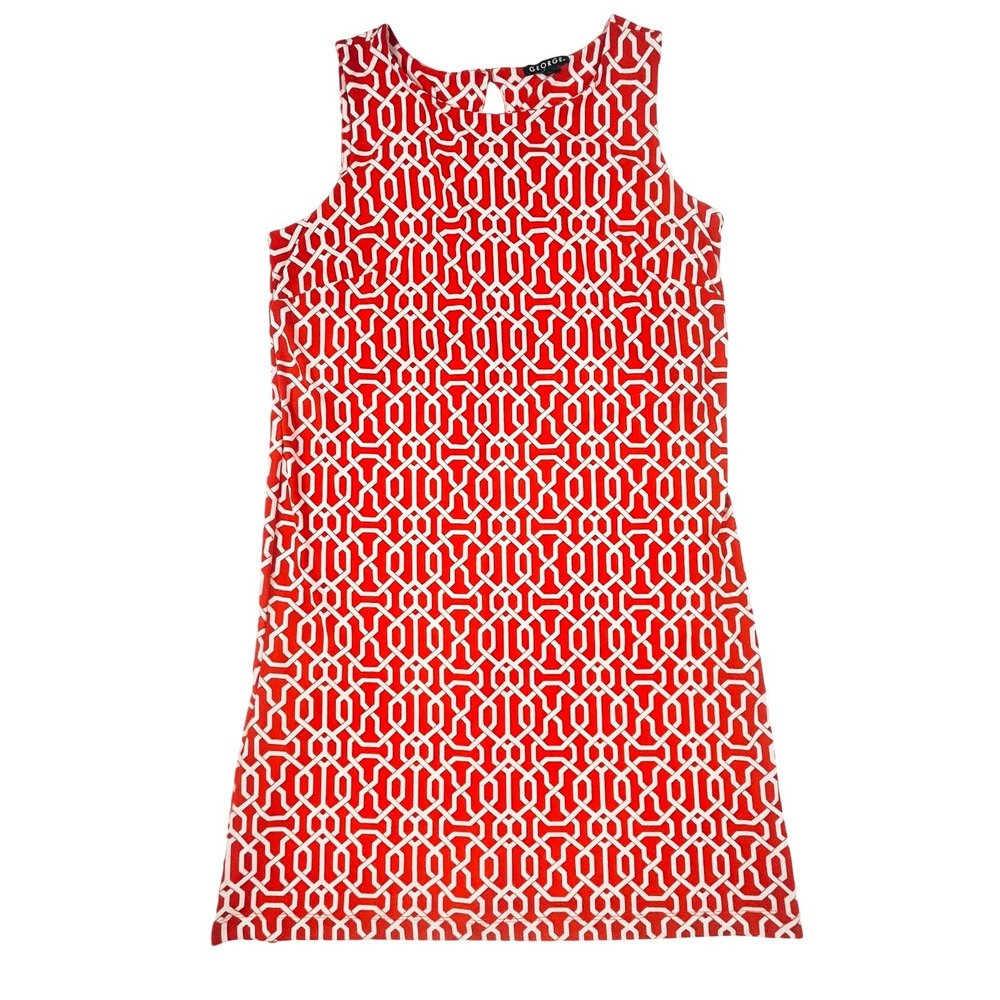 George Red White Geometric Trellis Sleeveless Shift Dress Womens Medium 8-10